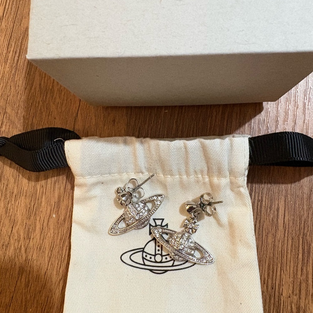 Vivienne Westwood Silver Orb Stud Earrings with Crystal Accents - Picture 2 of 4